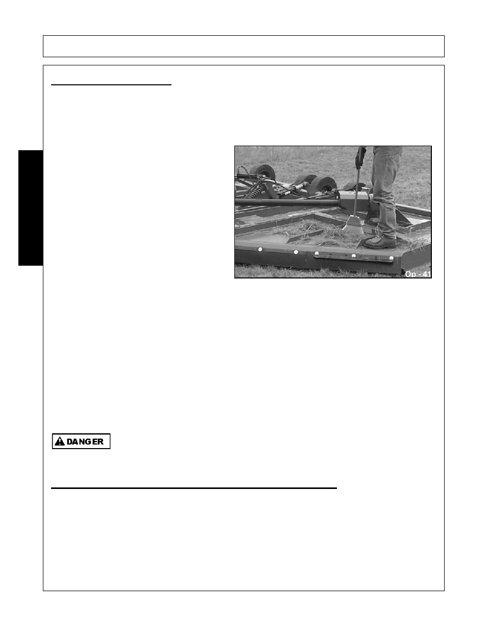 Mower storage, Transporting the tractor and implement, Operation | Opera t ion | Alamo RHINO TX235 User Manual | Page 128 / 150