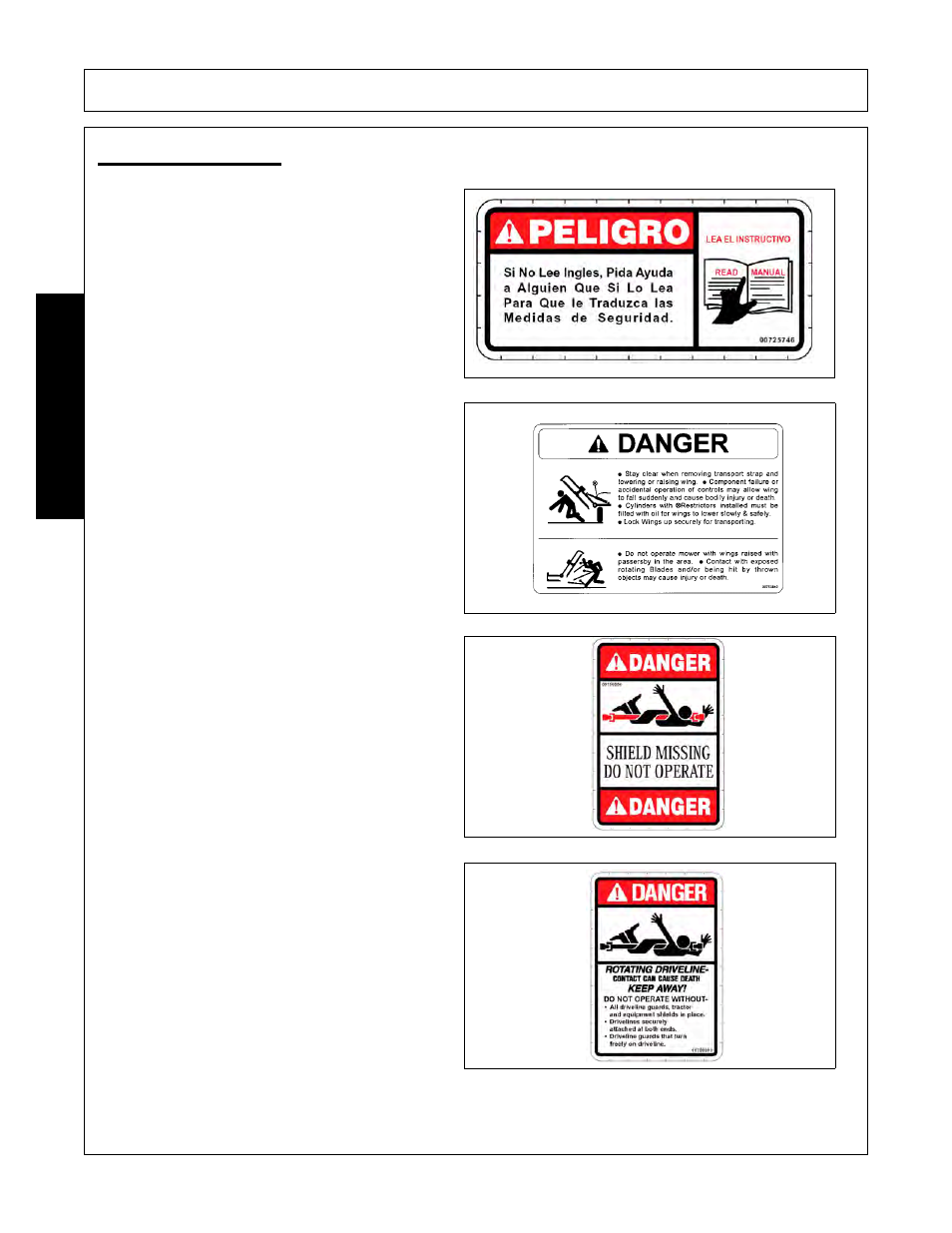Decal description, Decal description -18, Safety | Alamo RHINO TX235 User Manual | Page 24 / 150
