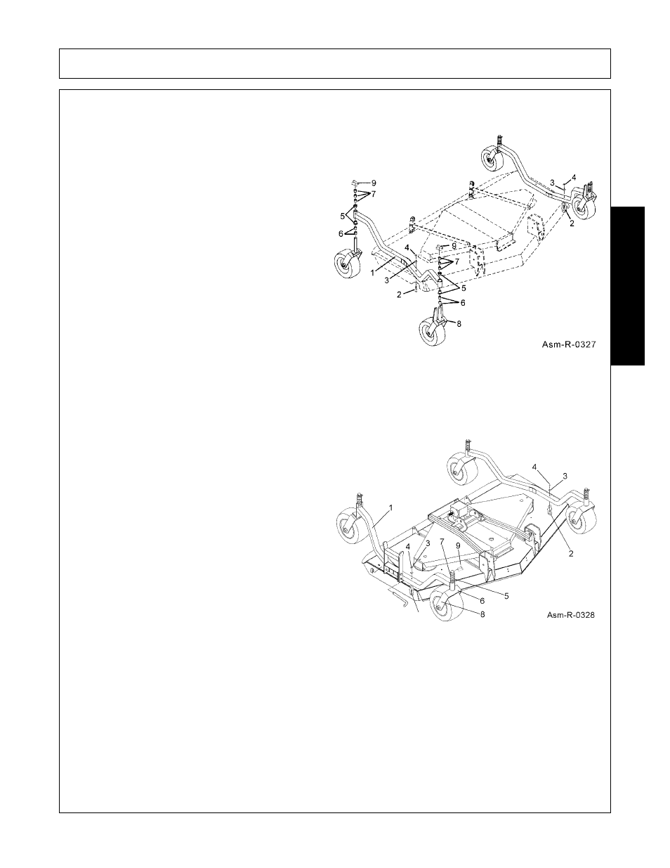 Caster wheel attachments - rear mower, Caster wheel attachments - wing mower, Assembly | Assembl y | Alamo RHINO TX235 User Manual | Page 89 / 150