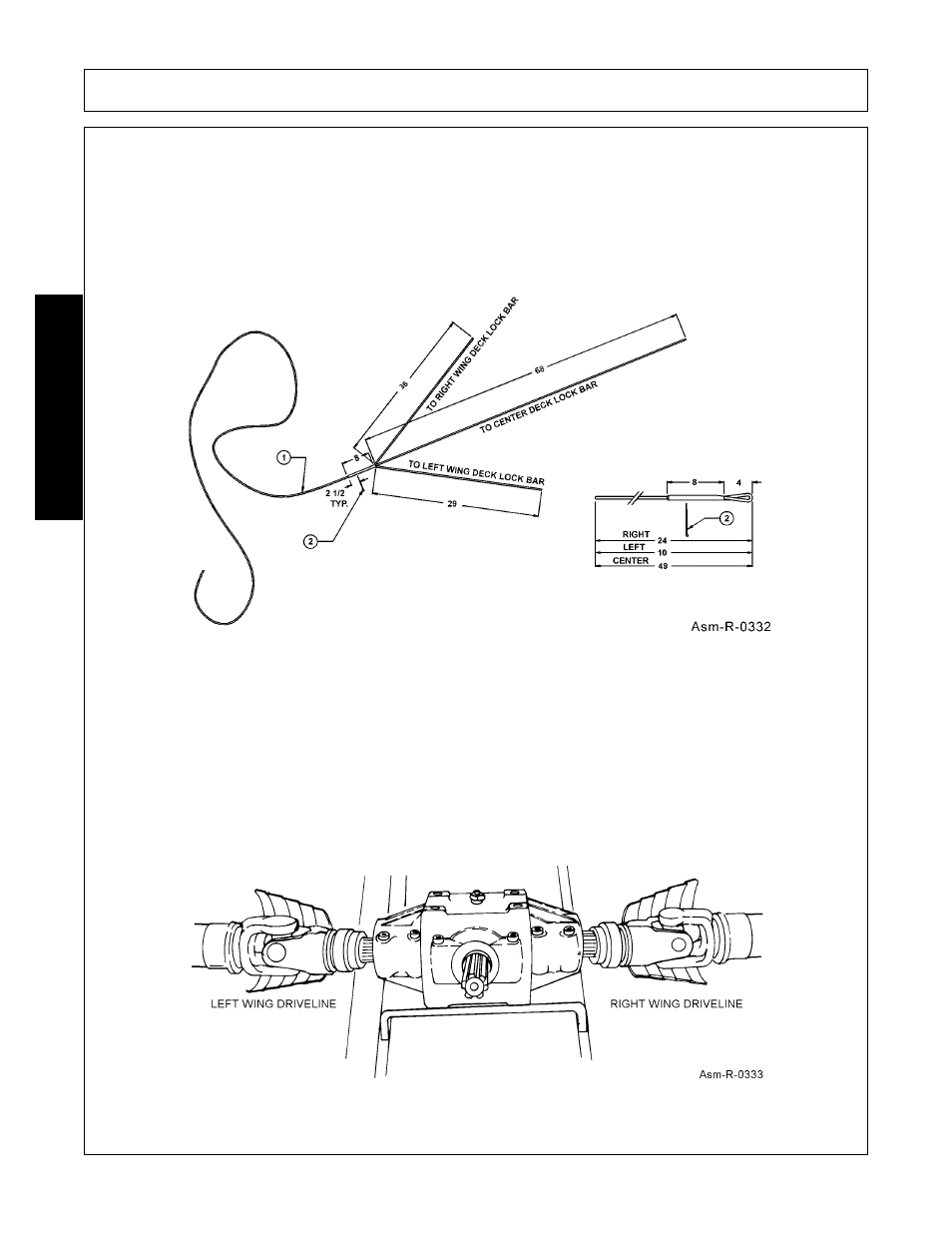 Field assembly, Adjust to give dimensions shown, Wing driveline attachment | Field assembly -10 wing driveline attachment -10, Assembly, Assembl y | Alamo RHINO TX235 User Manual | Page 94 / 150