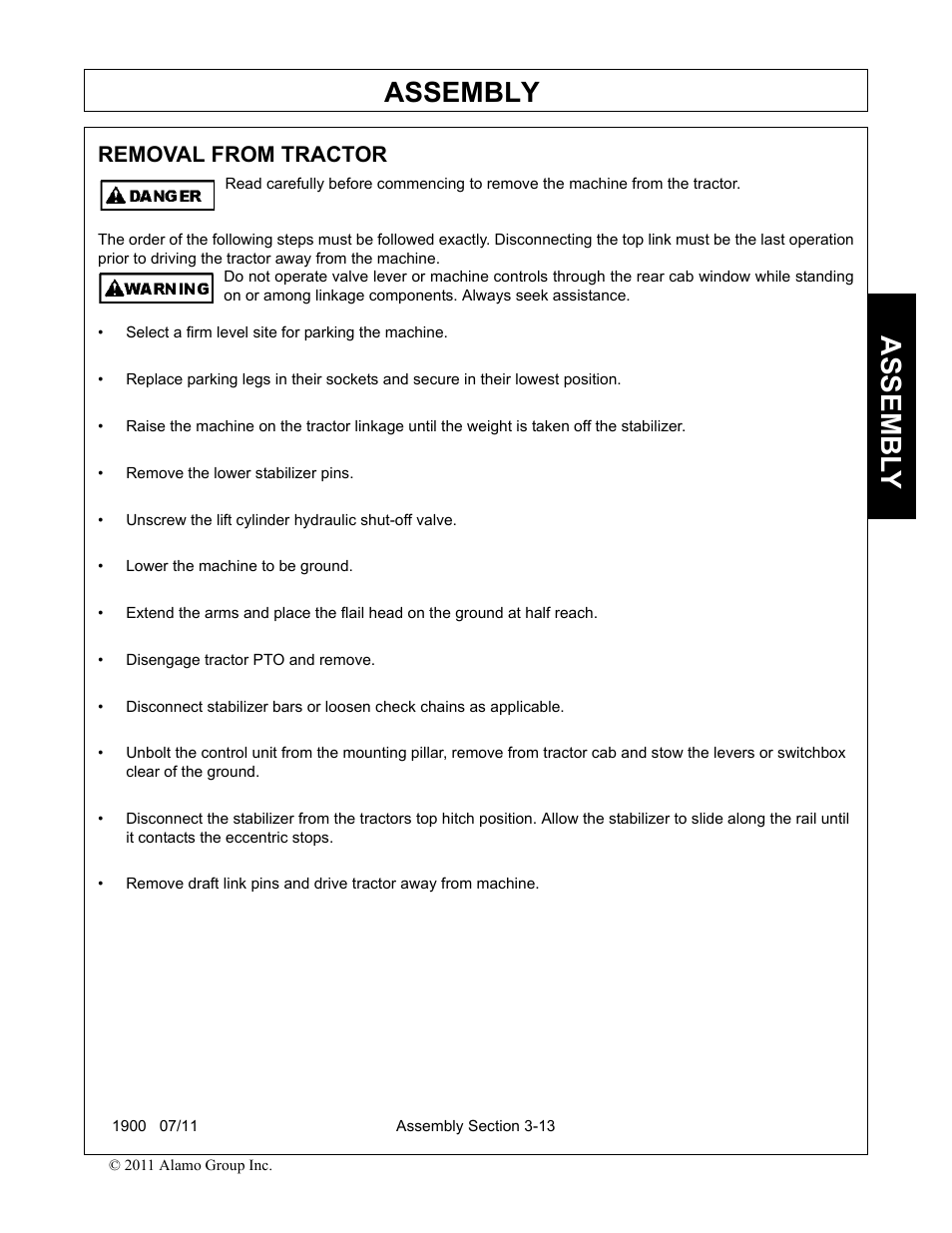 Removal from tractor, Removal from tractor -13, Assembly | Assembl y | Alamo RHINO 1900 User Manual | Page 109 / 198