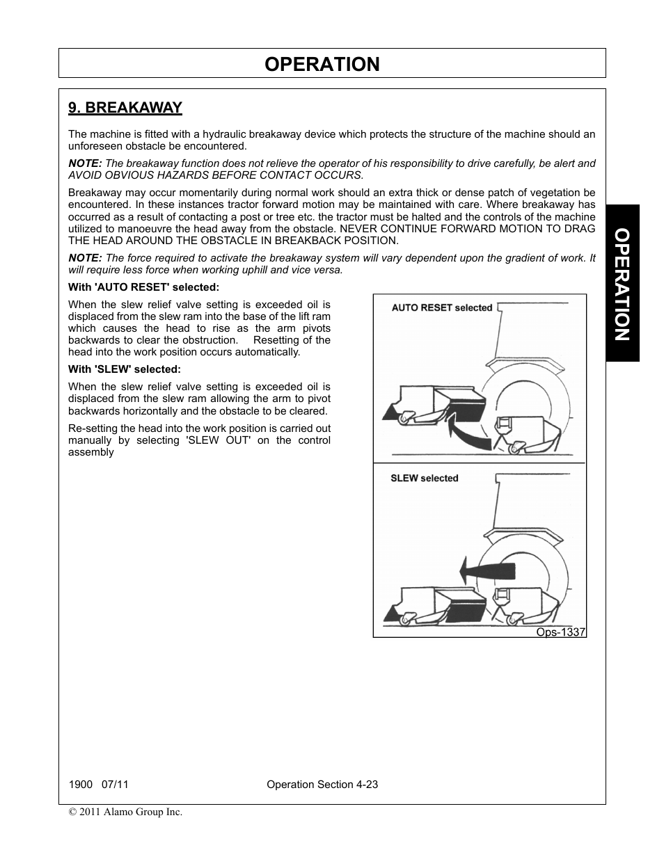 Breakaway, Breakaway -23, Operation | Opera t ion | Alamo RHINO 1900 User Manual | Page 133 / 198