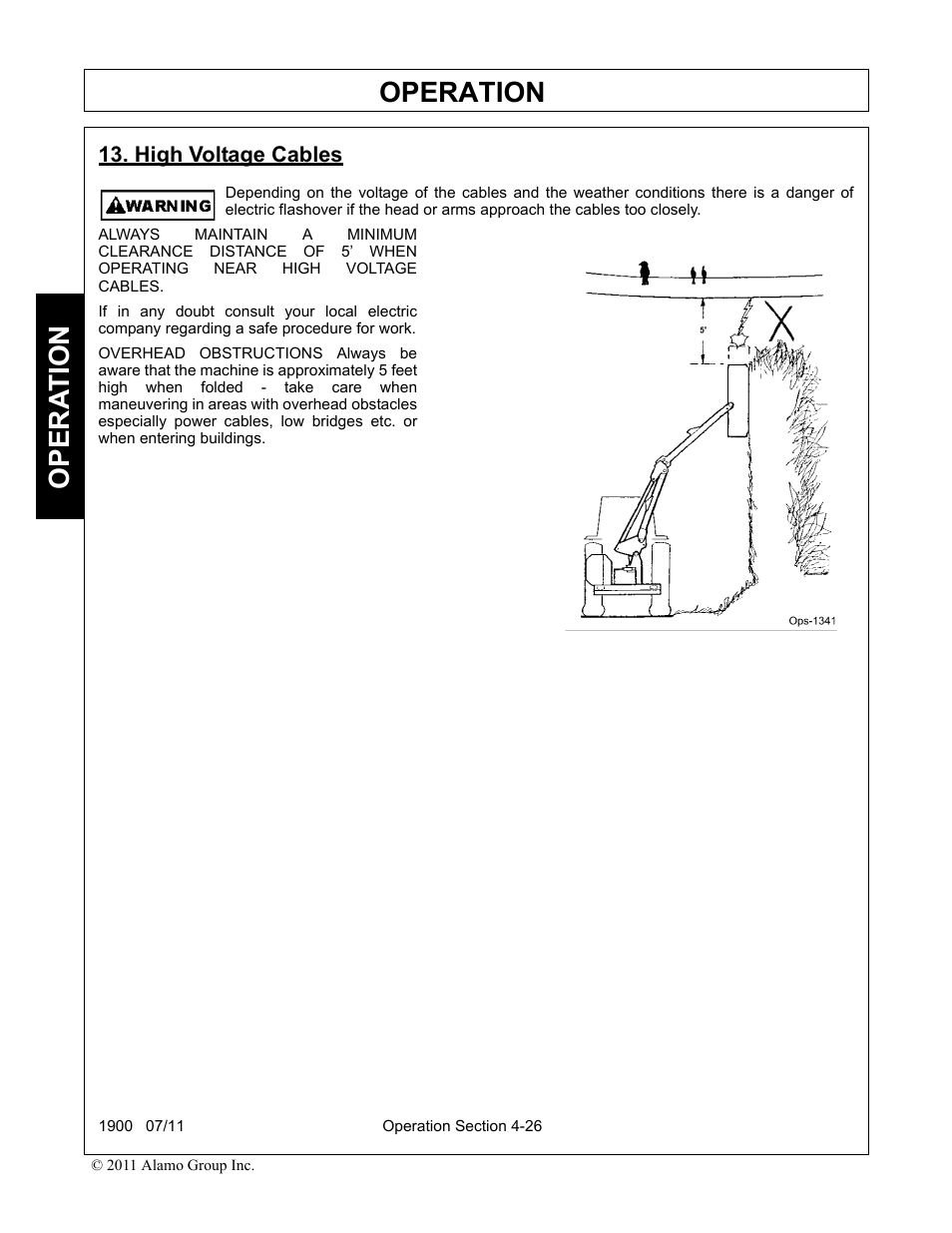 High voltage cables, High voltage cables -26, Operation | Opera t ion | Alamo RHINO 1900 User Manual | Page 136 / 198