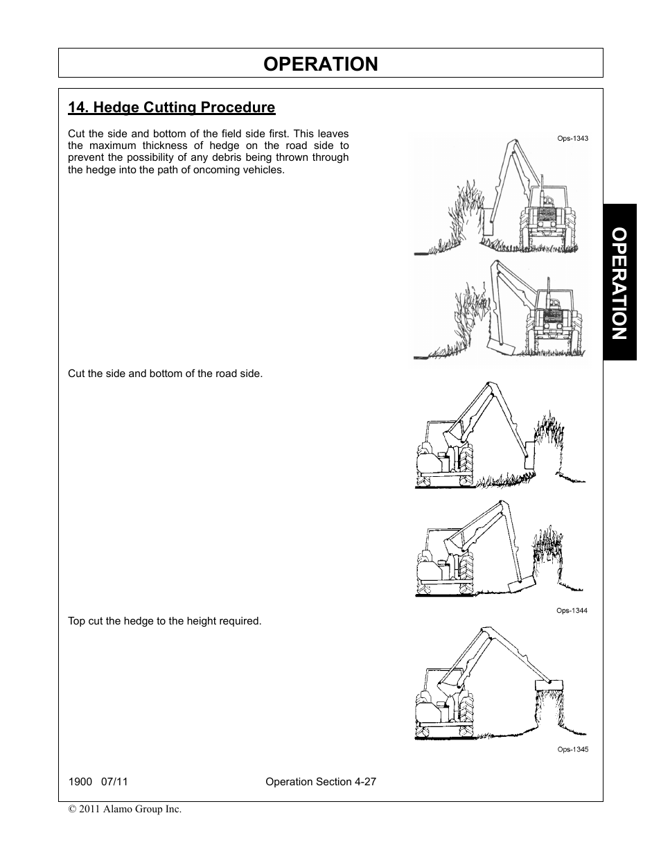 Hedge cutting procedure, Hedge cutting procedure -27, Operation | Opera t ion | Alamo RHINO 1900 User Manual | Page 137 / 198