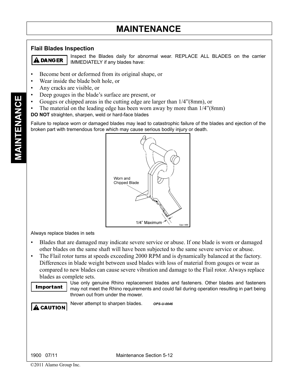 Flail blades inspection, Flail blades inspection -12, Maintenance | Alamo RHINO 1900 User Manual | Page 174 / 198