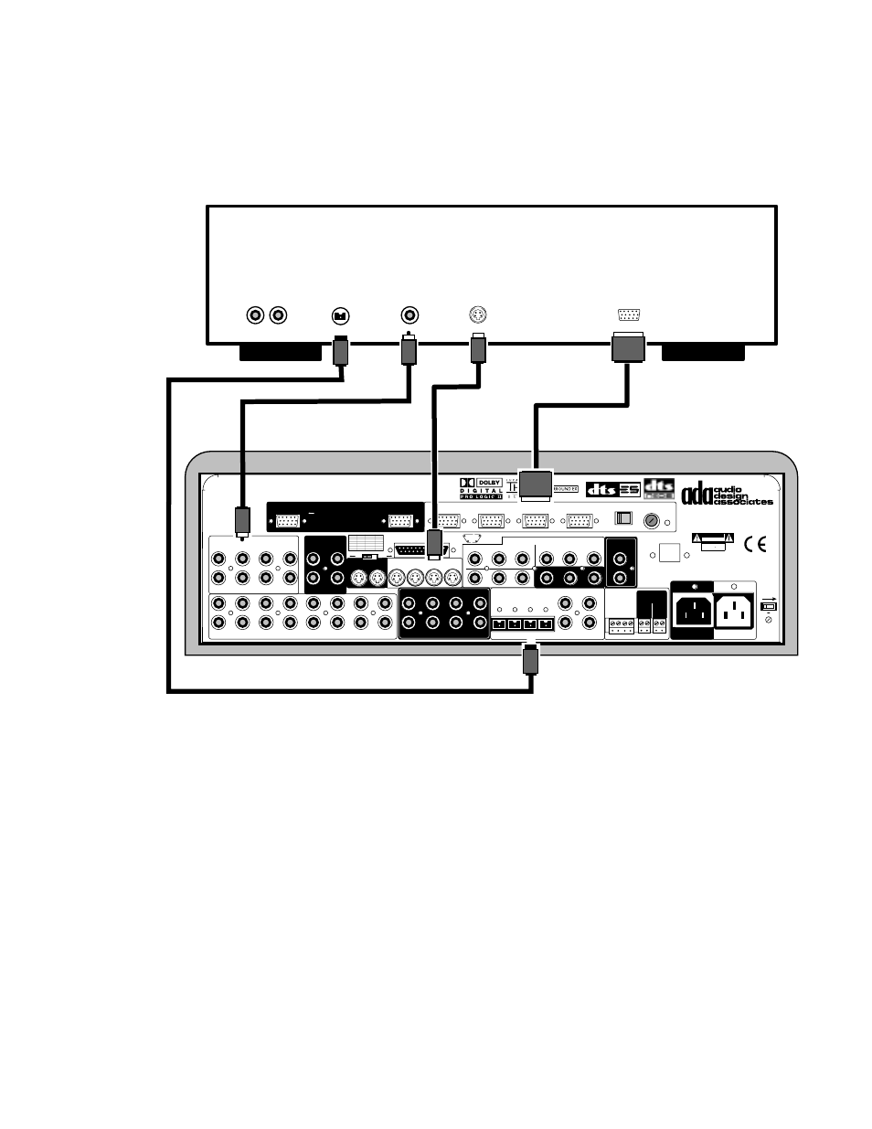 Dvr/pvr with digtial audio & vga video connection, Dvr/pvr with digital audio & vga video, Page 17 | Hdtv video (optional) 3 3 video cable, S-video cable (primary video) 3, Risk of electric shock do not open, Risque de choc electrique. ne pas ouvrir, Hd vga output, This cable is required to drive the lcd display.) | Audio Design Associates Cinema Reference Mach II PTM-8150 User Manual | Page 18 / 113