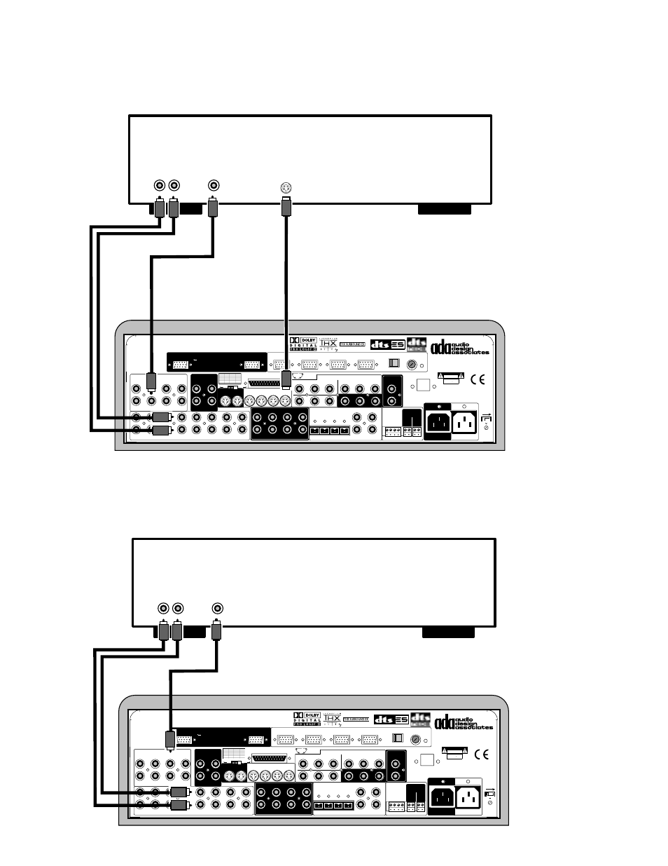 Vcr connection, Cable or tv tuner connection, Vcr connection cable or tv tuner connection | Page 18, Cable/tv tuner, 115 v, Risk of electric shock do not open, Risque de choc electrique. ne pas ouvrir, Audio cable 5 5 5 video cable, Stereo audio out r l video out s-video output | Audio Design Associates Cinema Reference Mach II PTM-8150 User Manual | Page 19 / 113