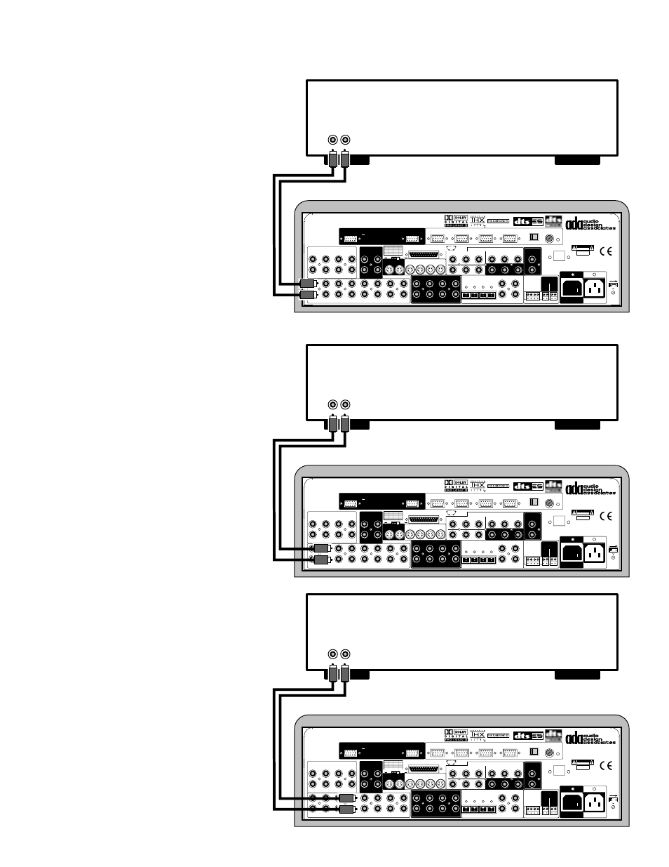 Page 31, 115 v, Risk of electric shock do not open | Risque de choc electrique. ne pas ouvrir, Dss receiver analog audio recording connection, Audio cable 2 2, Audio cable 3 3, Audio cable 5 5 | Audio Design Associates Cinema Reference Mach II PTM-8150 User Manual | Page 32 / 113