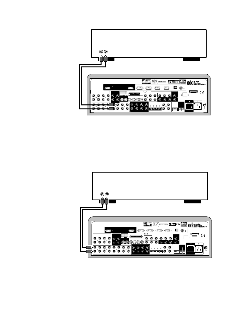 Page 32, 115 v, Risk of electric shock do not open | Risque de choc electrique. ne pas ouvrir, Dvd player analog audio recording connection, Audio cable 6 6, Audio cable 1 1 | Audio Design Associates Cinema Reference Mach II PTM-8150 User Manual | Page 33 / 113