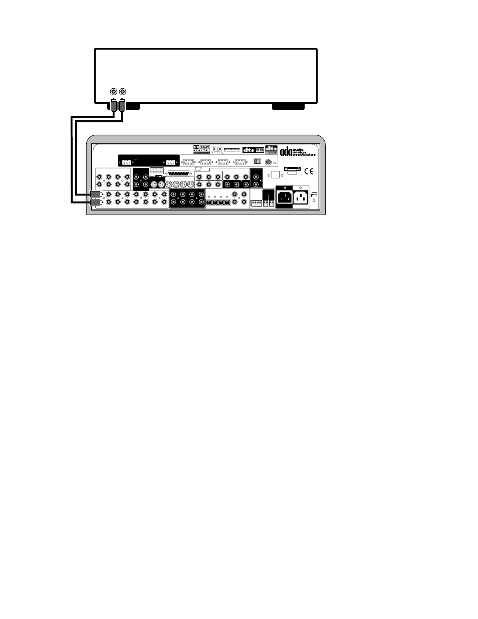 Composite video input configuration, Page 39, 115 v | Risk of electric shock do not open, Risque de choc electrique. ne pas ouvrir, Dss receiver analog audio recording connection, Audio cable 2 2 | Audio Design Associates Cinema Reference Mach II PTM-8150 User Manual | Page 40 / 113