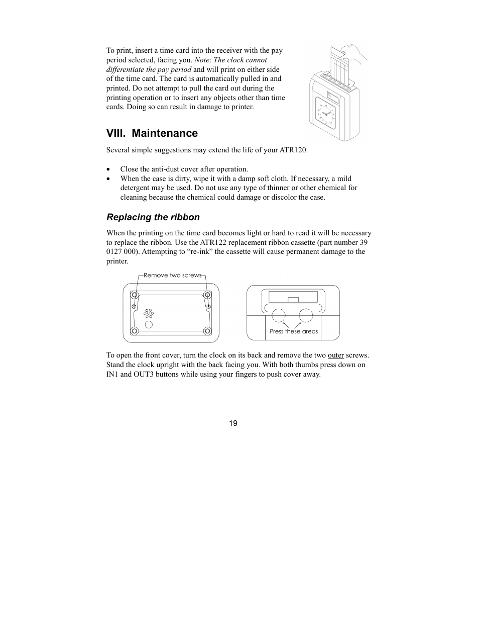 Viii. maintenance | Acroprint ATR120 User Manual | Page 23 / 28