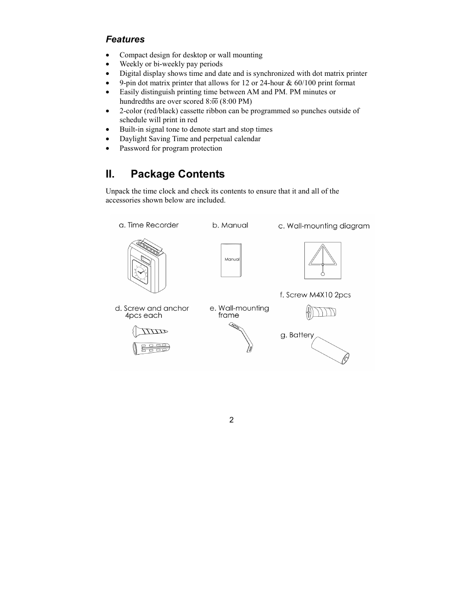 Ii. package contents | Acroprint ATR120 User Manual | Page 6 / 28