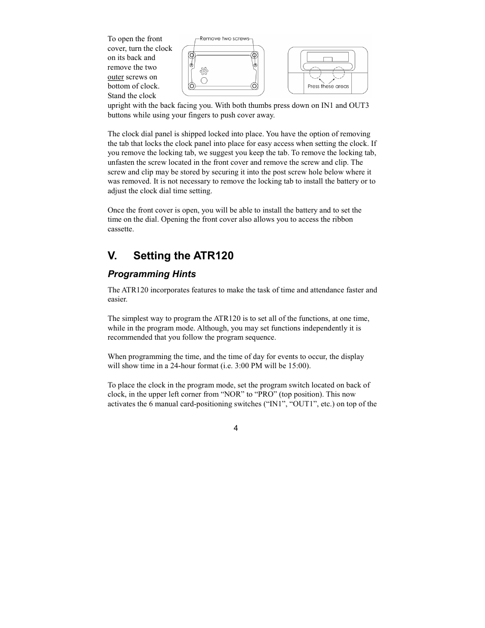 V. setting the atr120 | Acroprint ATR120 User Manual | Page 8 / 28