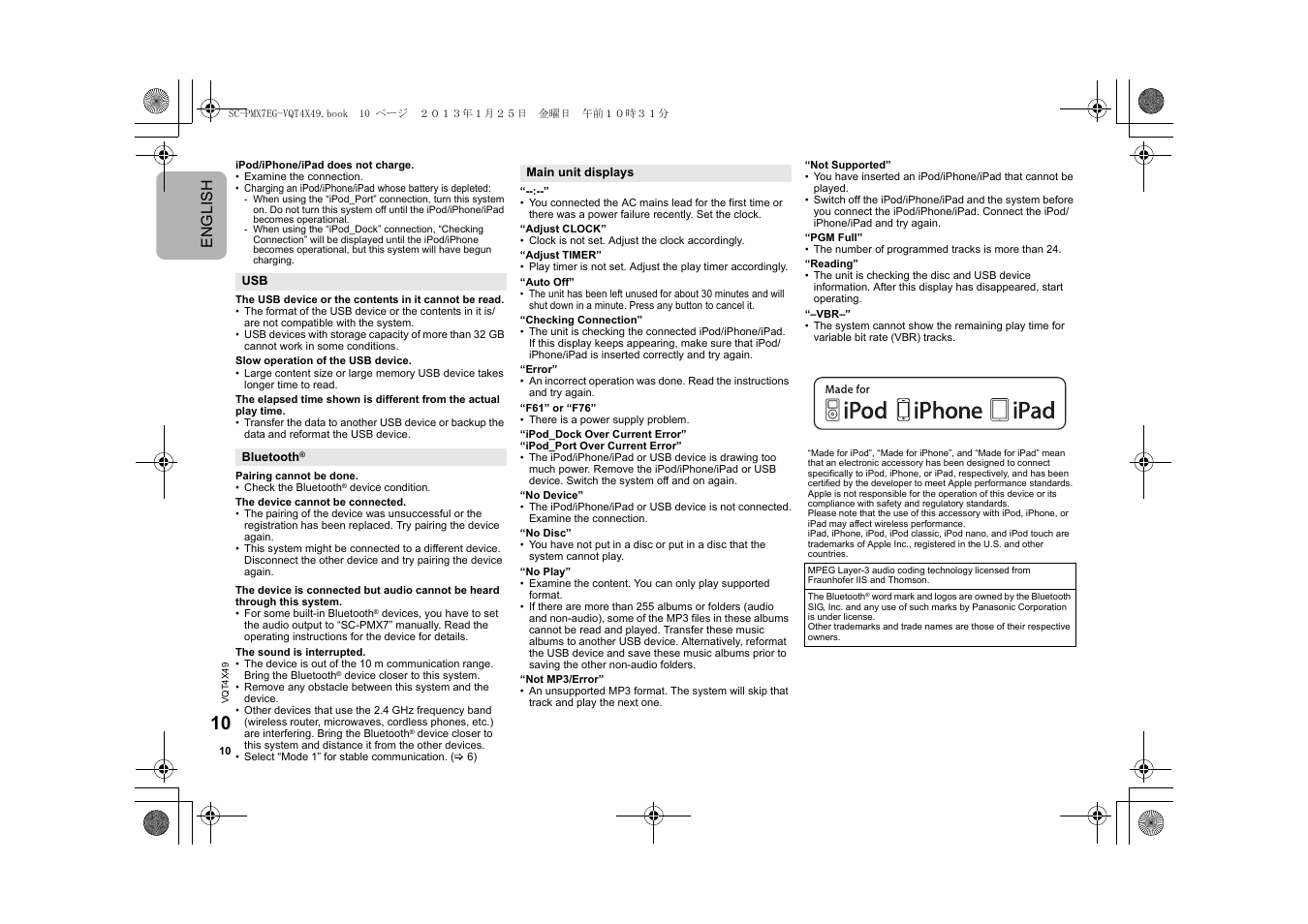 Engl ish | Panasonic SCPMX7EG User Manual | Page 10 / 44