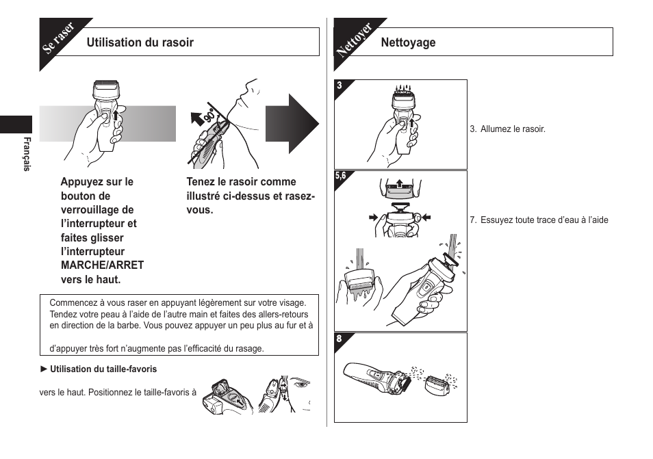Se raser, Nettoyer | Panasonic ESRW30 User Manual | Page 14 / 88