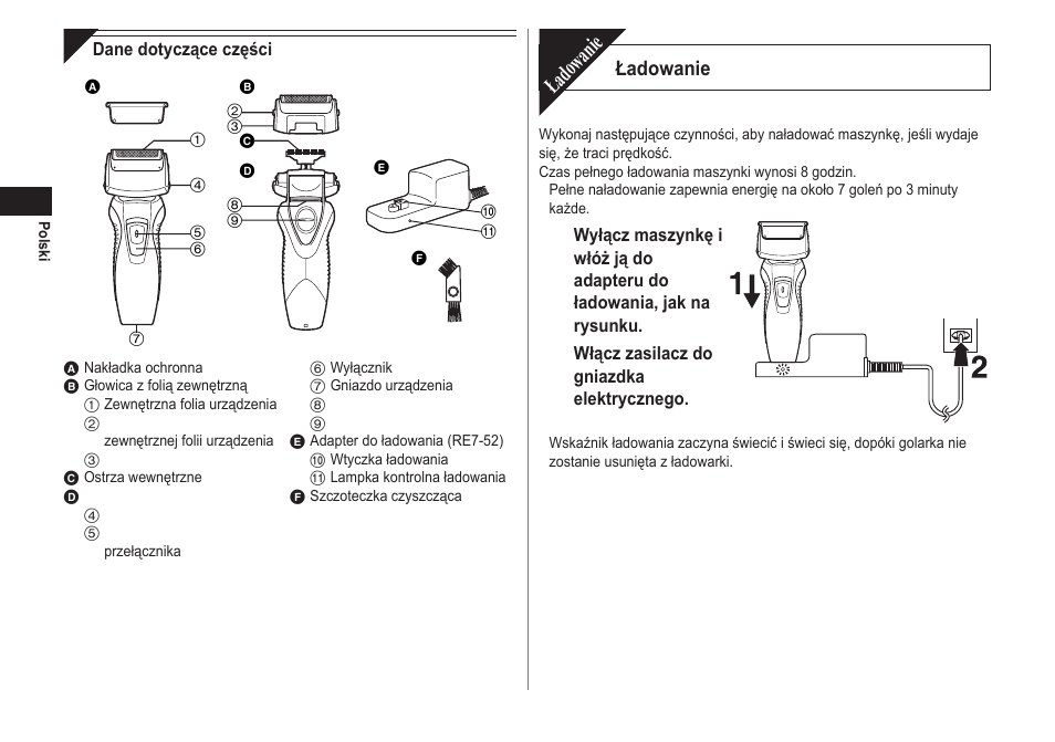 Ładowanie | Panasonic ESRW30 User Manual | Page 58 / 88