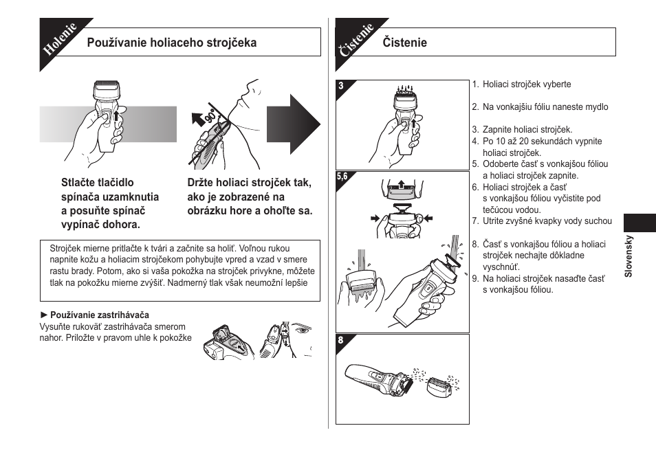 Holenie, Čistenie | Panasonic ESRW30 User Manual | Page 69 / 88