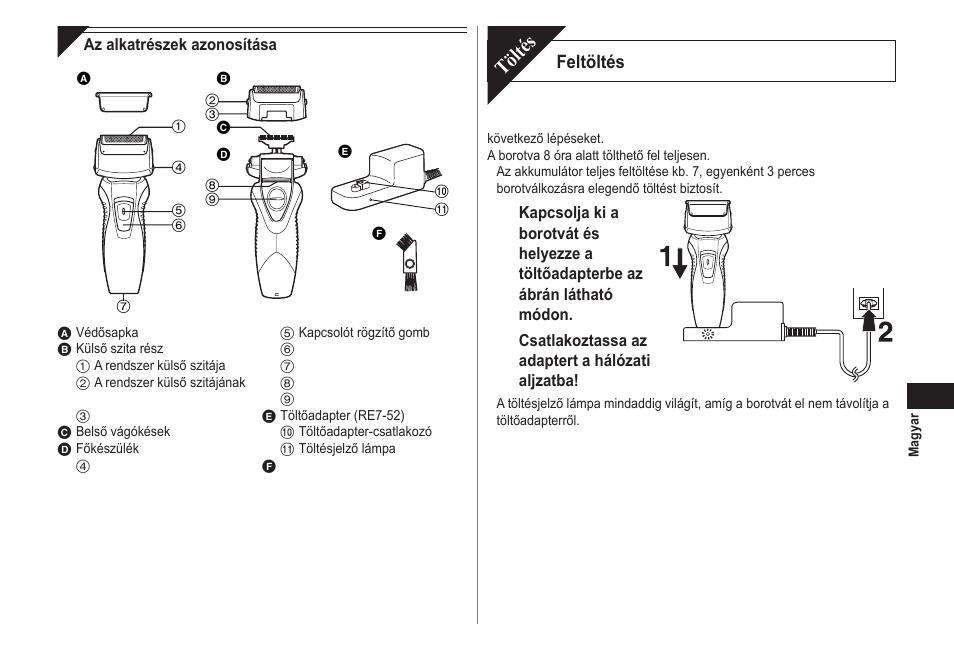 Töltés | Panasonic ESRW30 User Manual | Page 73 / 88