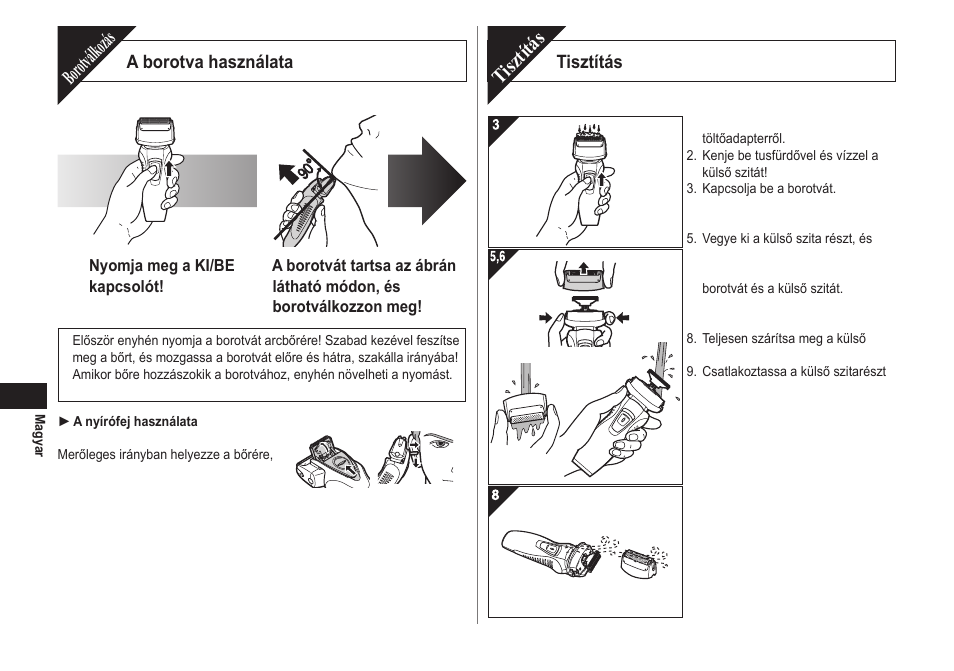 Borotválkozás, Tisztítás | Panasonic ESRW30 User Manual | Page 74 / 88