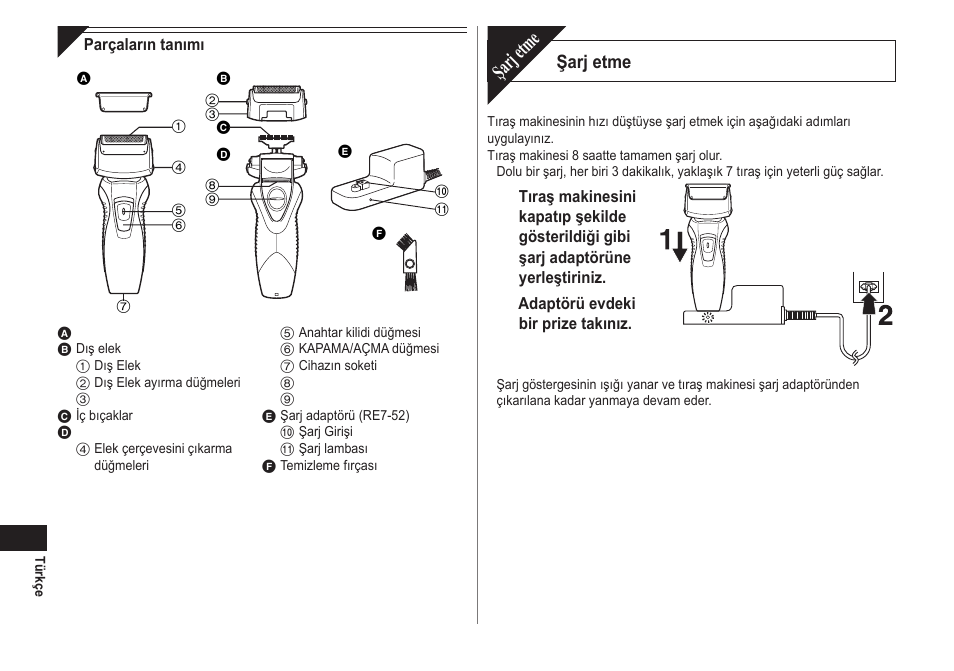 Şarj etme | Panasonic ESRW30 User Manual | Page 84 / 88