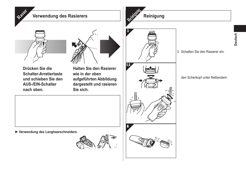 Rasur, Reinigung | Panasonic ESRW30 User Manual | Page 9 / 88