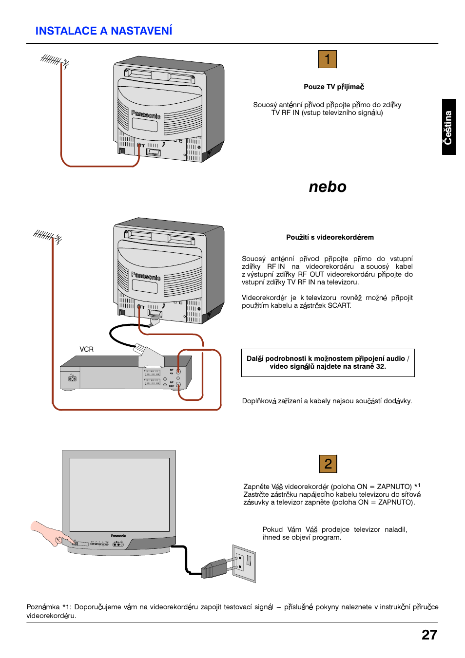 Instalace a nastaveni, Nebo | Panasonic TC21S4RP User Manual | Page 27 / 36