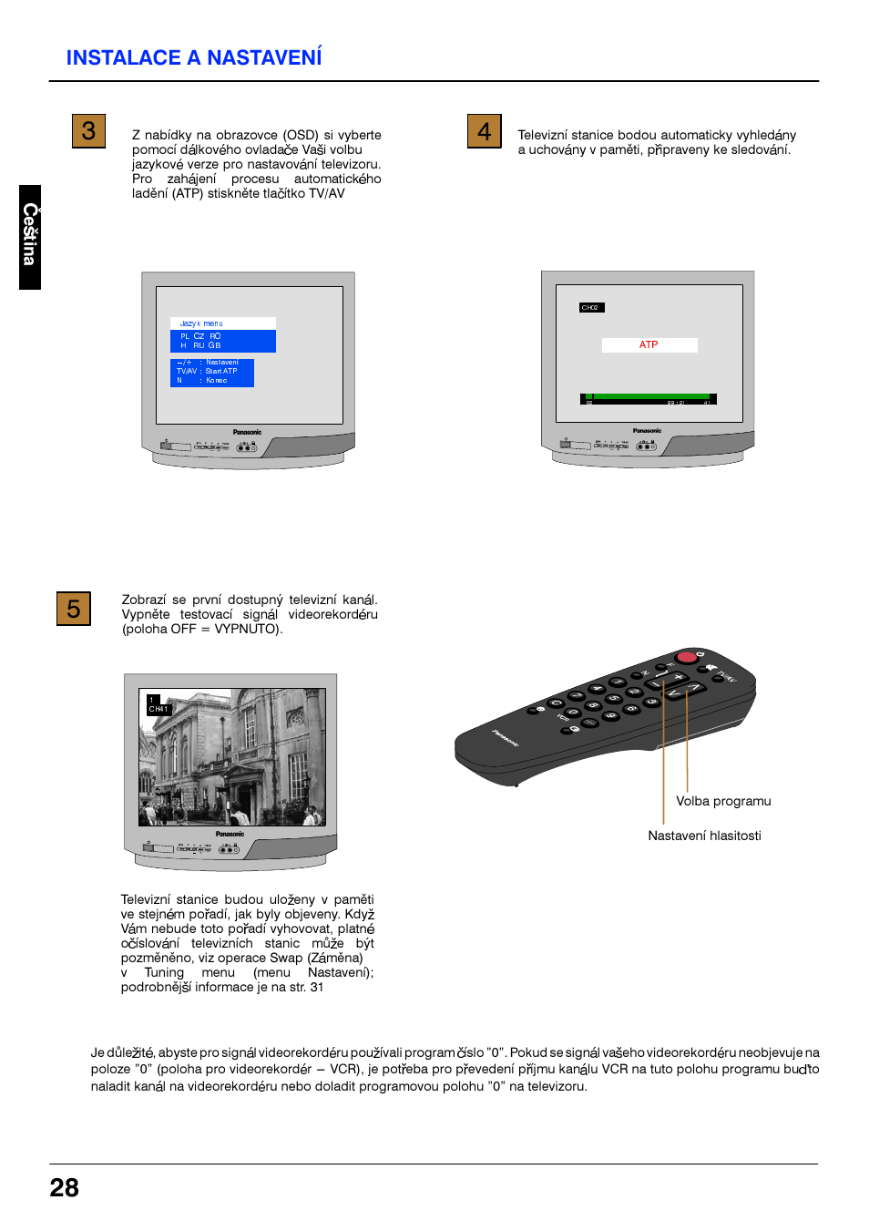 Instalace a nastaveni | Panasonic TC21S4RP User Manual | Page 28 / 36