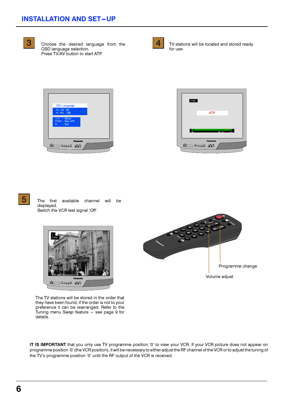 Installation and set-up | Panasonic TC21S4RP User Manual | Page 6 / 36