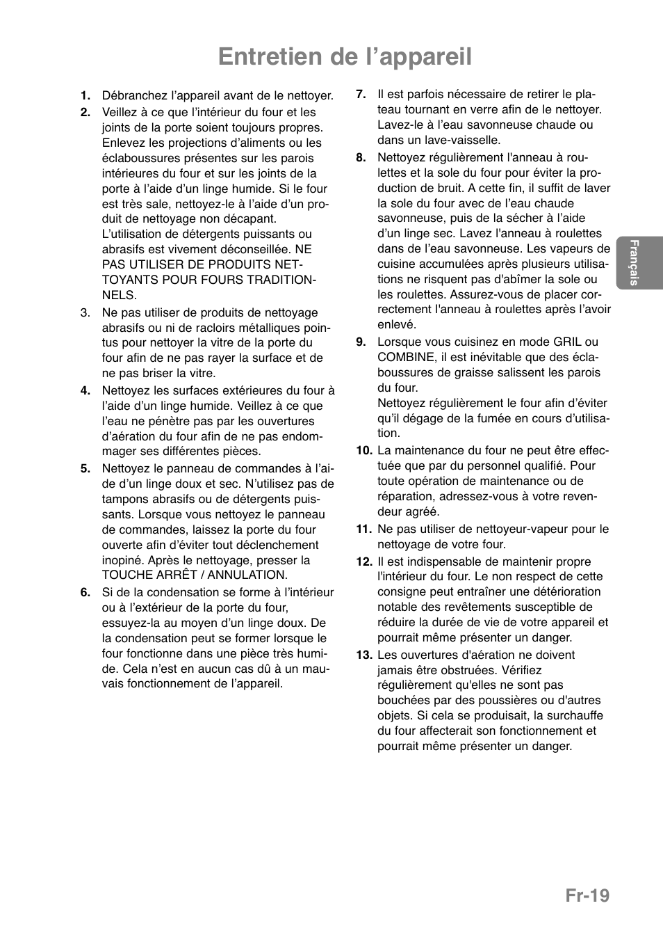 Entretien de lʼappareil, Fr-19 | Panasonic NNGD379S User Manual | Page 101 / 303