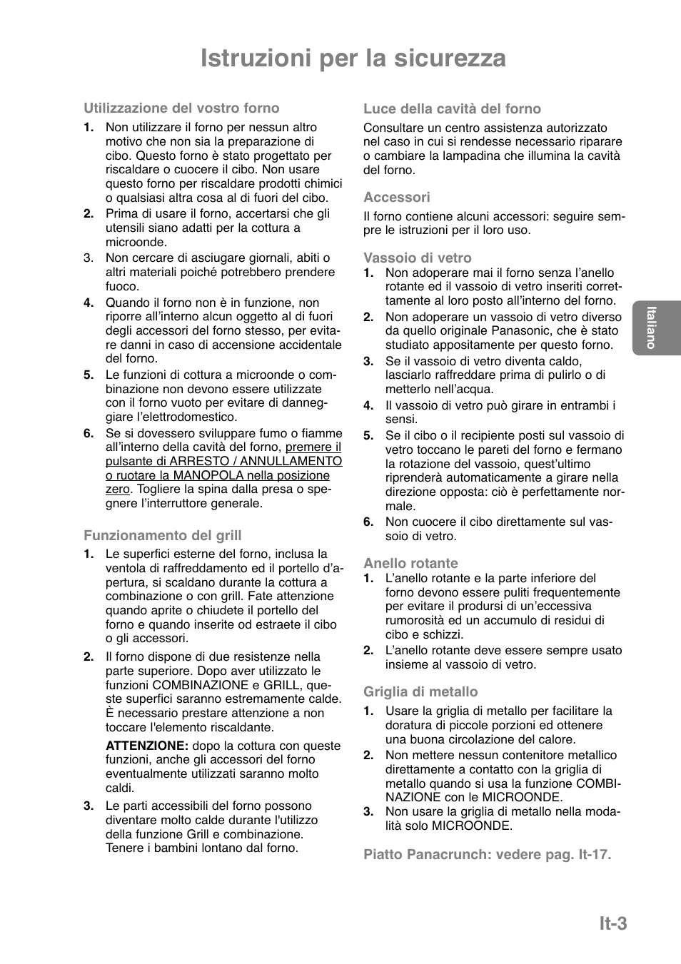 Istruzioni per la sicurezza, It-3 | Panasonic NNGD379S User Manual | Page 105 / 303