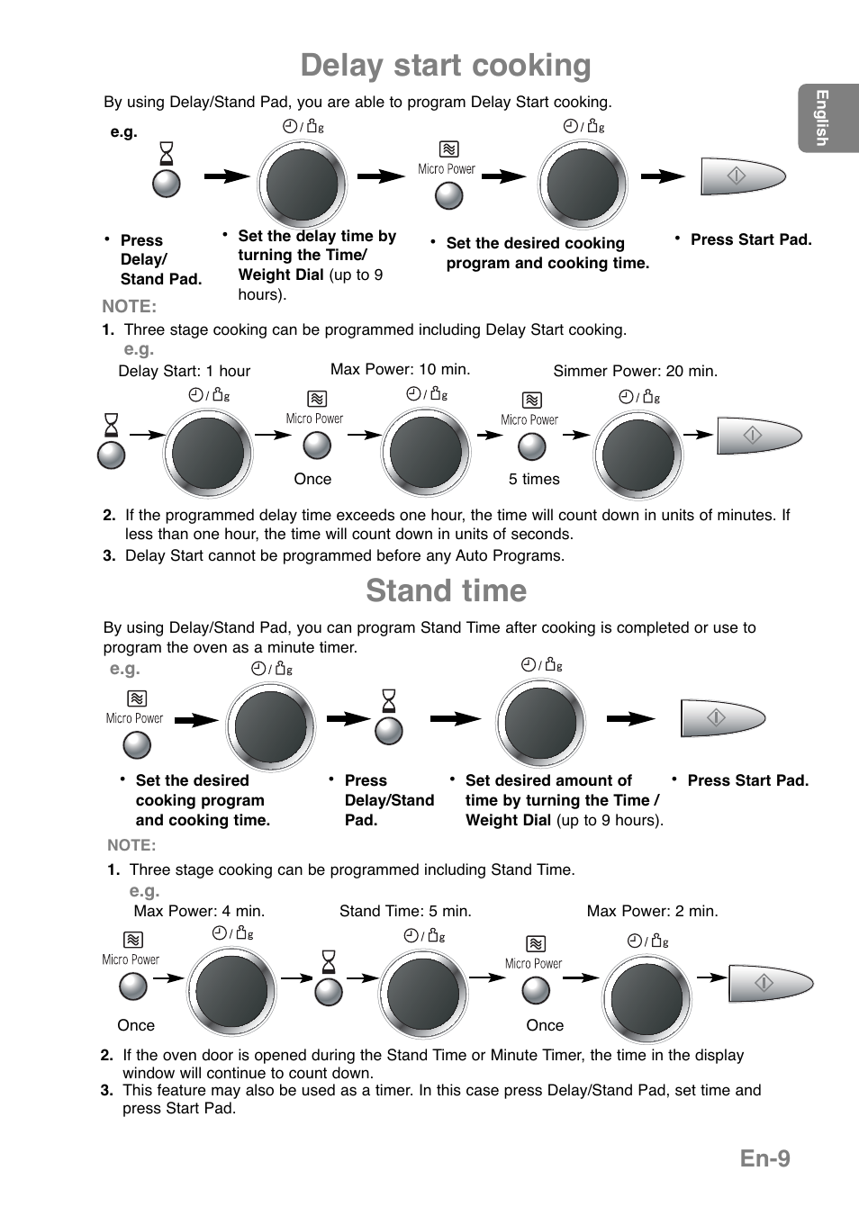 Delay start cooking, Stand time, En-9 | Panasonic NNGD379S User Manual | Page 11 / 303