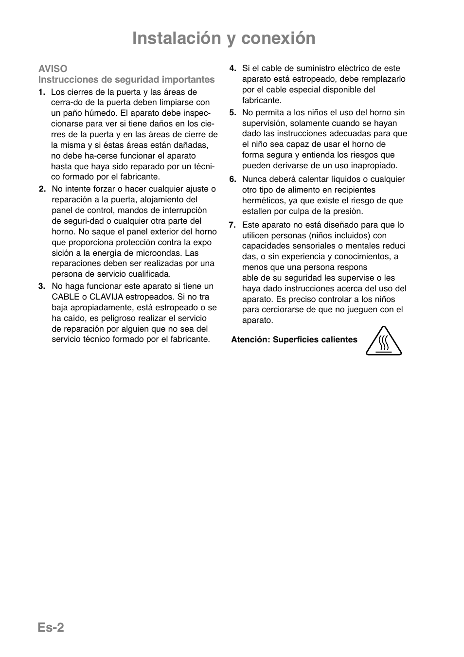 Instalación y conexión, Es-2 | Panasonic NNGD379S User Manual | Page 124 / 303