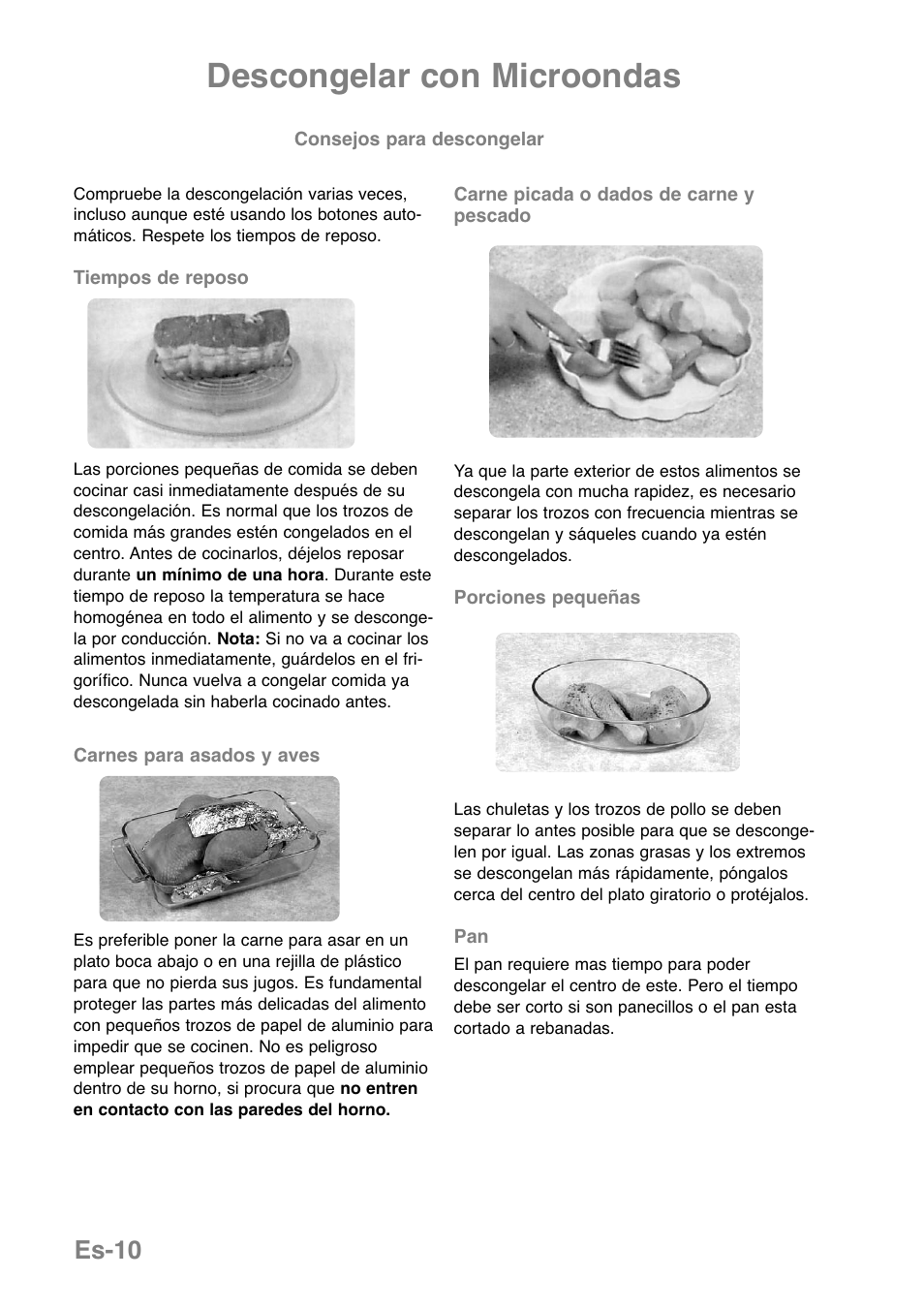 Descongelar con microondas, Es-10 | Panasonic NNGD379S User Manual | Page 132 / 303