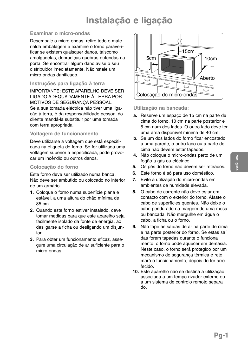 Instalação e ligação, Pg-1 | Panasonic NNGD379S User Manual | Page 143 / 303