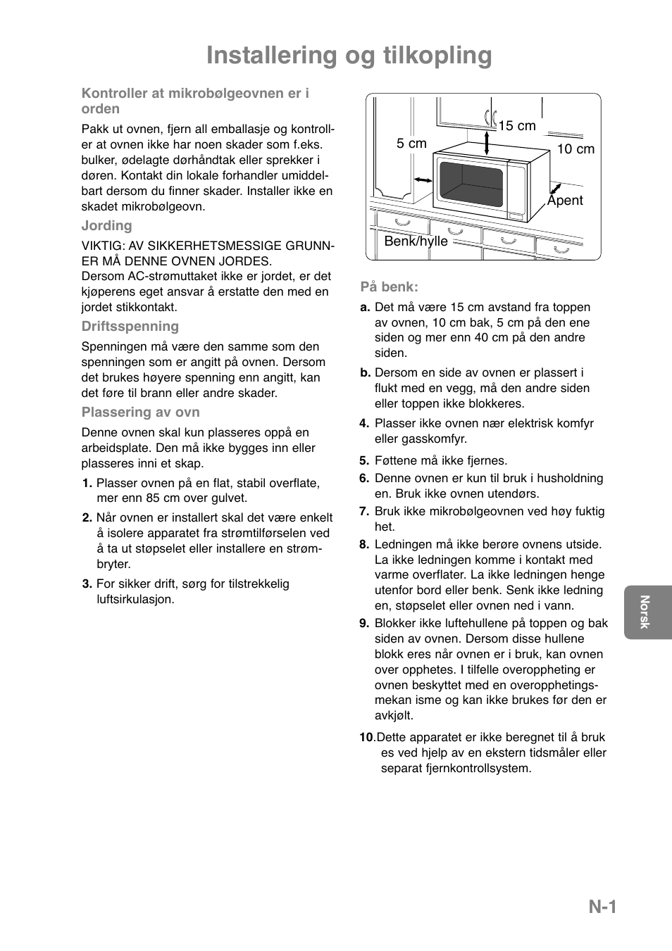 Installering og tilkopling | Panasonic NNGD379S User Manual | Page 203 / 303