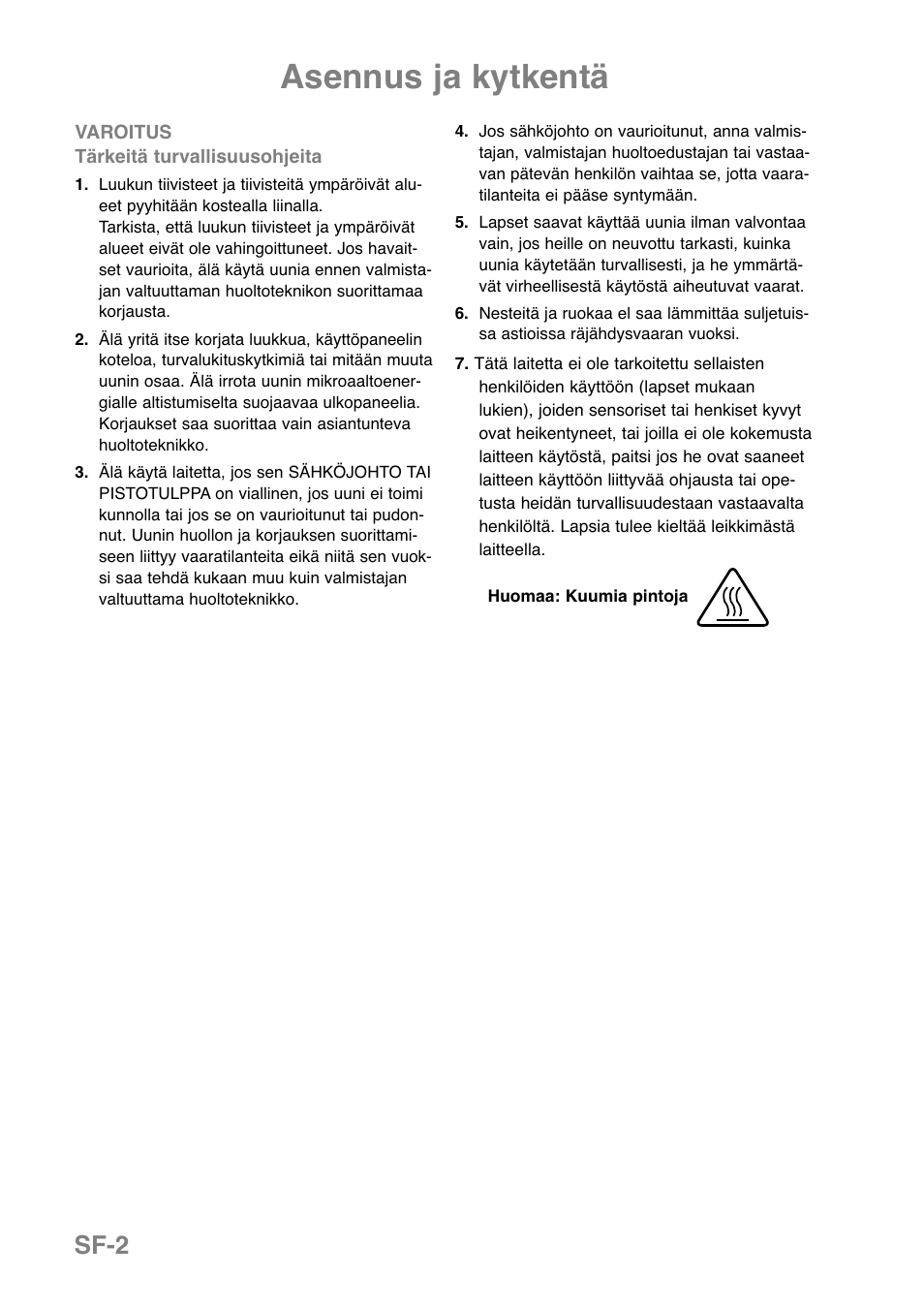 Asennus ja kytkentä, Sf-2 | Panasonic NNGD379S User Manual | Page 224 / 303