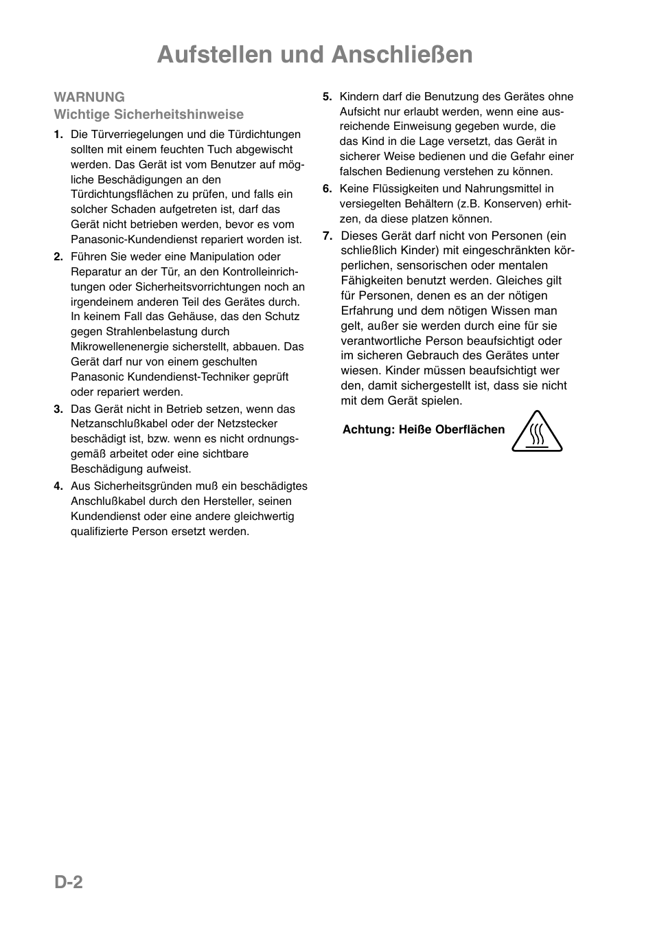 Aufstellen und anschließen | Panasonic NNGD379S User Manual | Page 24 / 303
