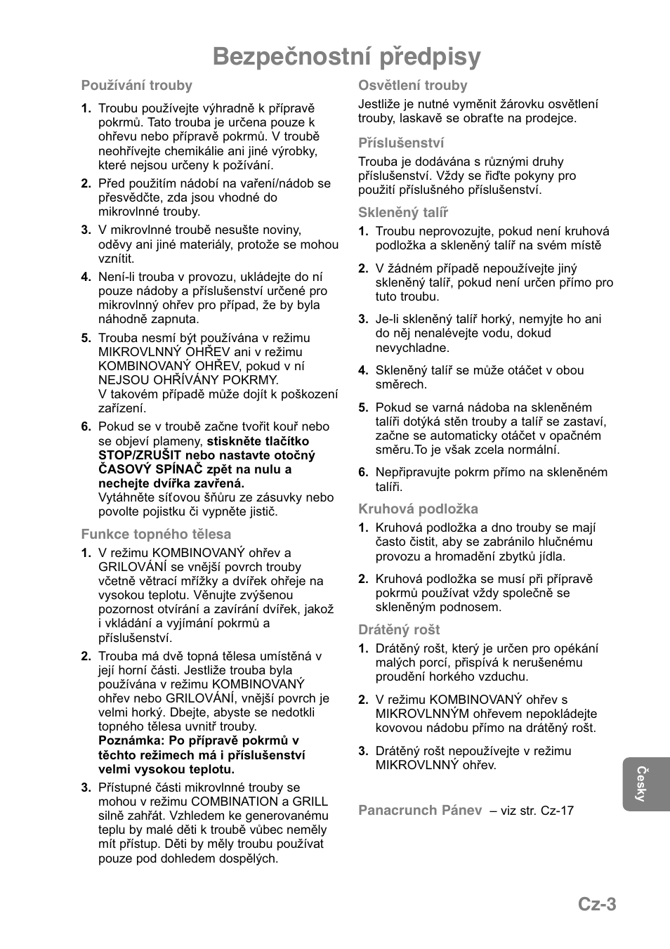 Bezpečnostní předpisy, Cz-3 | Panasonic NNGD379S User Manual | Page 265 / 303