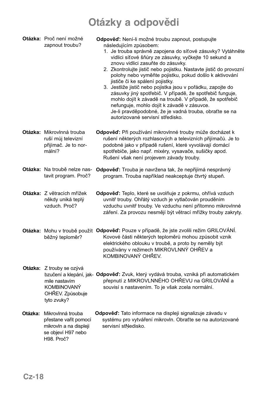 Otázky a odpovědi, Cz-18 | Panasonic NNGD379S User Manual | Page 280 / 303