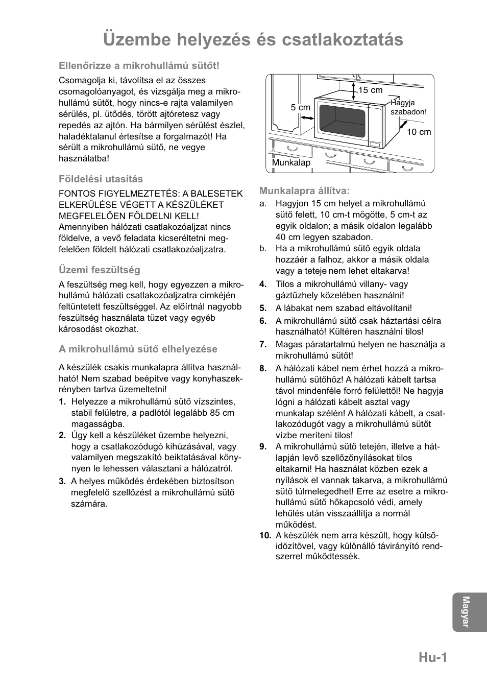 Üzembe helyezés és csatlakoztatás, Hu-1 | Panasonic NNGD379S User Manual | Page 283 / 303