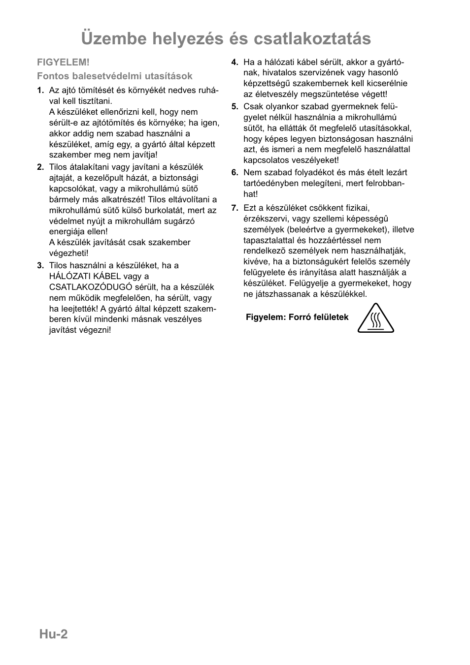 Üzembe helyezés és csatlakoztatás, Hu-2 | Panasonic NNGD379S User Manual | Page 284 / 303