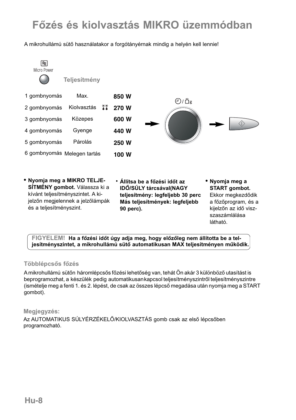 Főzés és kiolvasztás mikro üzemmódban, Hu-8 | Panasonic NNGD379S User Manual | Page 290 / 303