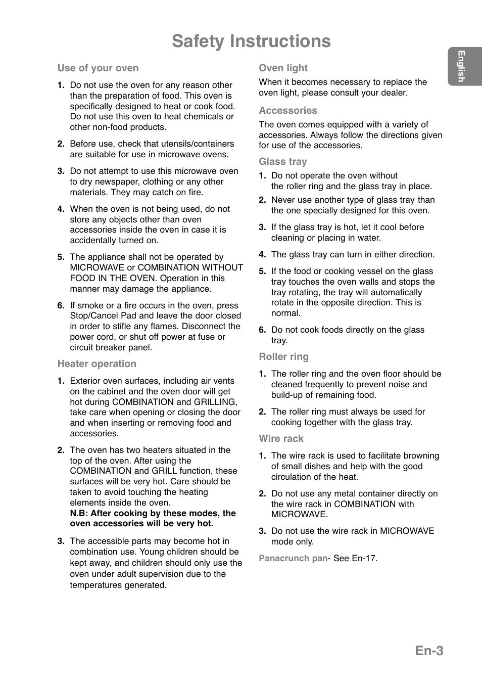 Safety instructions, En-3 | Panasonic NNGD379S User Manual | Page 5 / 303