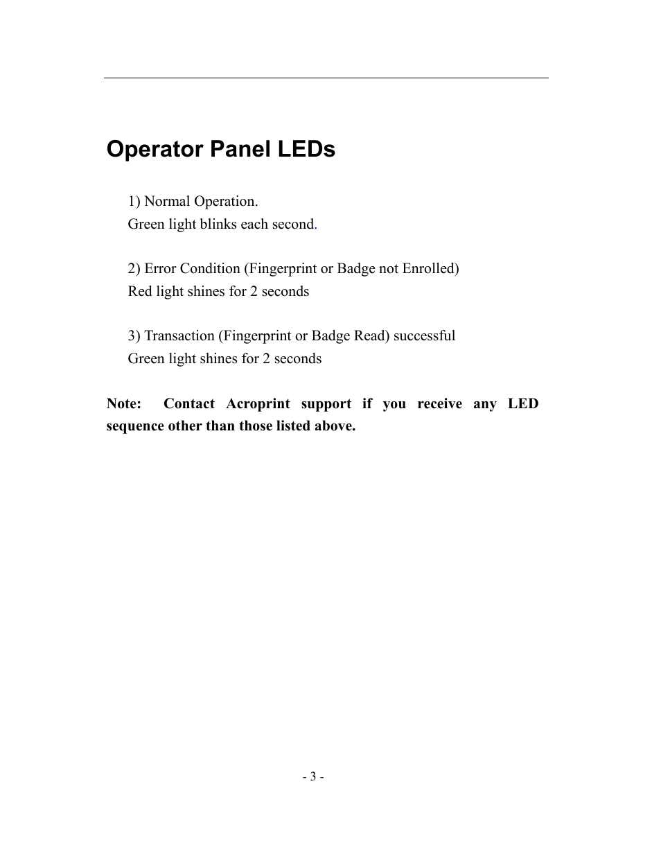 Operator panel leds | Acroprint timeQplus TQ600 User Manual | Page 11 / 71