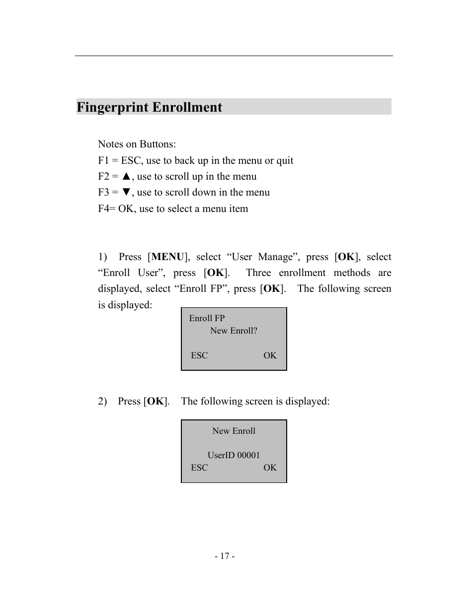 Fingerprint enrollment | Acroprint timeQplus TQ600 User Manual | Page 25 / 71