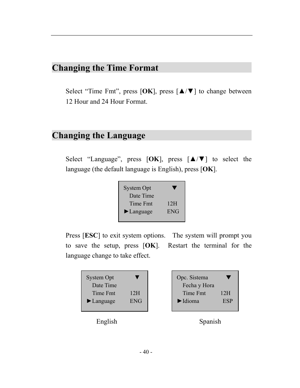 Changing the time format, Changing the language | Acroprint timeQplus TQ600 User Manual | Page 48 / 71
