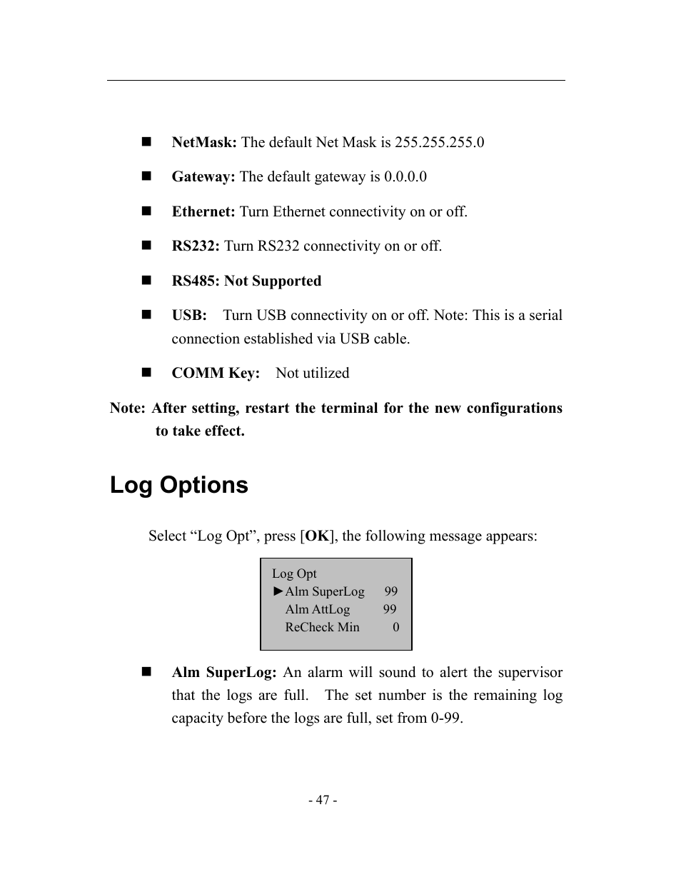 Log options | Acroprint timeQplus TQ600 User Manual | Page 55 / 71