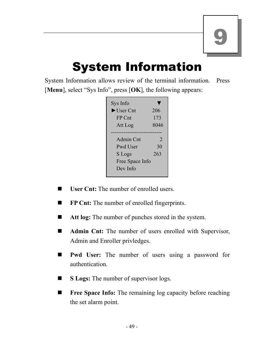 System information | Acroprint timeQplus TQ600 User Manual | Page 57 / 71