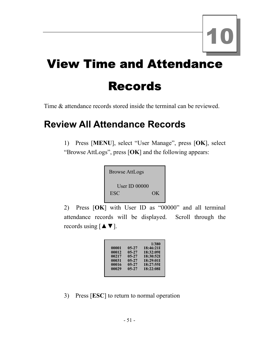 View time and attendance records, Review all attendance records | Acroprint timeQplus TQ600 User Manual | Page 59 / 71