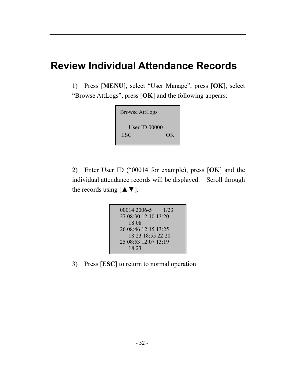 Review individual attendance records | Acroprint timeQplus TQ600 User Manual | Page 60 / 71